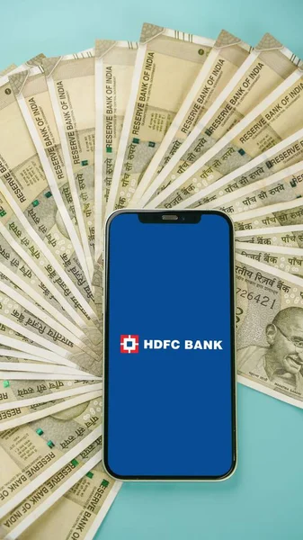 stock image HDFC Bank on the mobile phone screen, also known as Housing Development Finance Corporation Limited