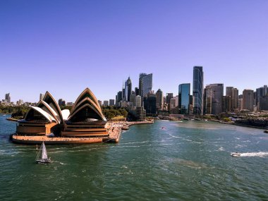 Sydney, Avustralya 'nın modern binalarına kuş bakışı bir bakış.