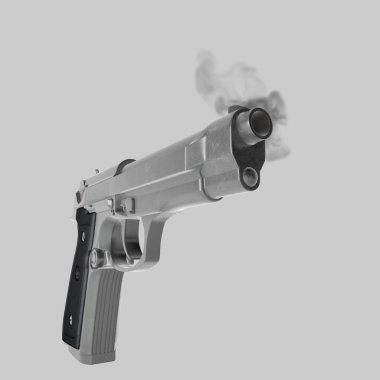 Silahın 3 boyutlu gri tonlu görüntüsü.