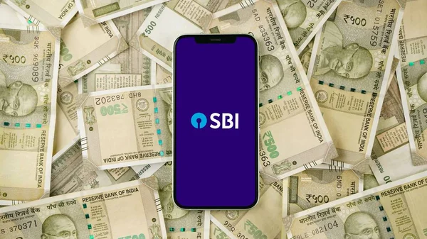 stock image State Bank of India or SBI on mobile phone screen, isolated background