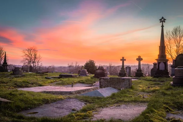 Cemitério Pôr Sol Middleton Reino Unido — Fotografia de Stock