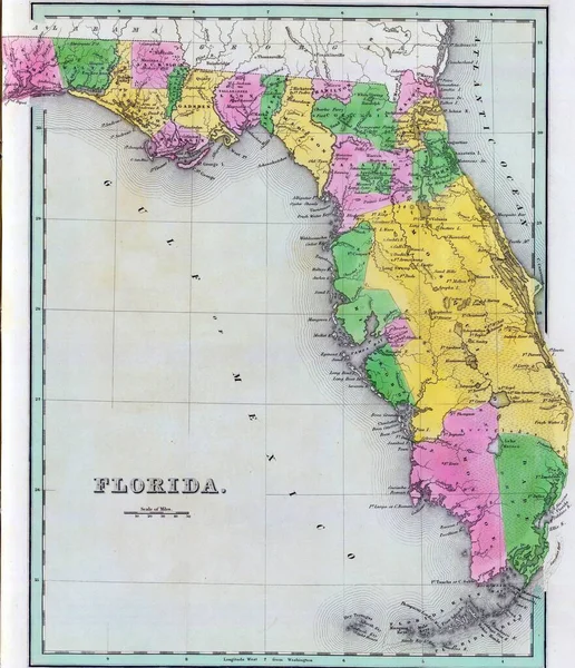 Ancienne Carte Floride Sur Atlas Année 1841 — Photo