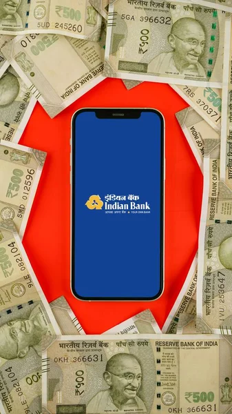 stock image Indian Bank on the mobile phone screen, isolated background