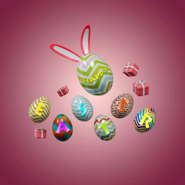 Una Ilustración Los Huevos Pascua Aire Sobre Fondo Rosa — Foto de Stock