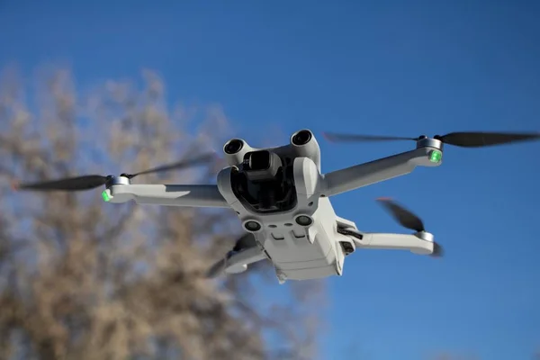 Aerial View Drone Flying Recording Footage Bright Sunny Day — Stock Photo, Image