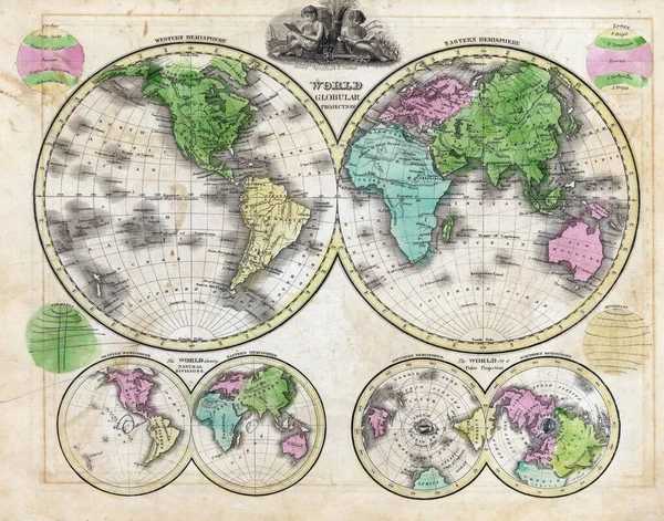 Mapa Antigo Mundo Mostrado Atlas Papel — Fotografia de Stock