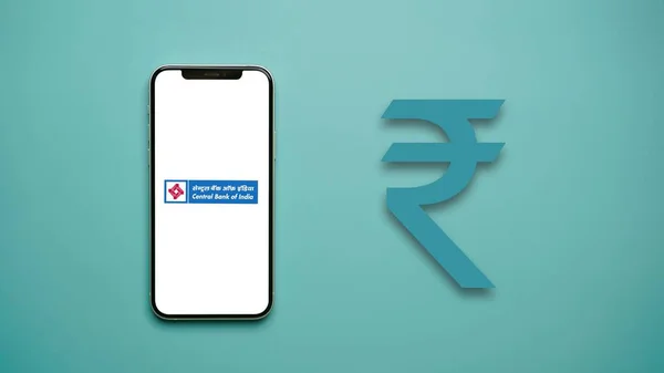 Центральний Банк Індії Екрані Мобільного Язку Ізольований Фон — стокове фото