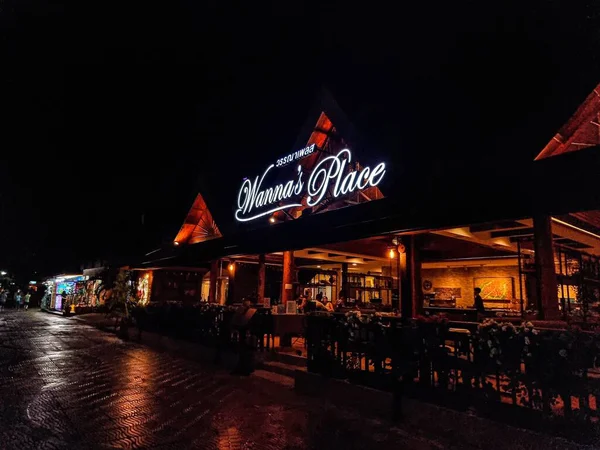Restaurante Com Luzes Noite — Fotografia de Stock