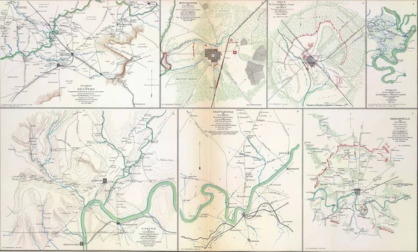 Παλιός Χάρτης Της Μάχης Της Τσατανούγκα Έναν Άτλαντα Δείχνει Την — Φωτογραφία Αρχείου
