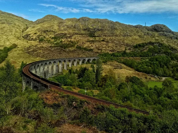 Egy Drónfelvétel Glenfinnan Viaduktról Skóciában — Stock Fotó