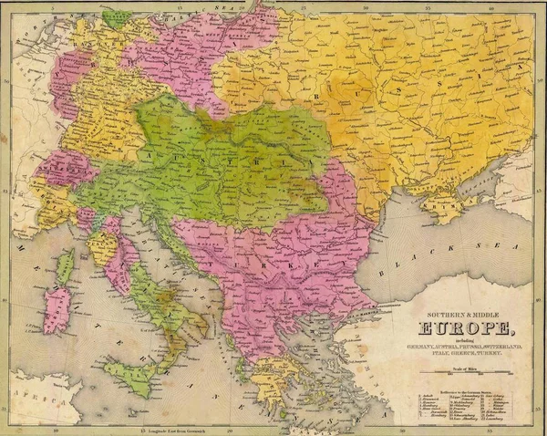 古德里希地图集上的1841年东欧旧地图 — 图库照片