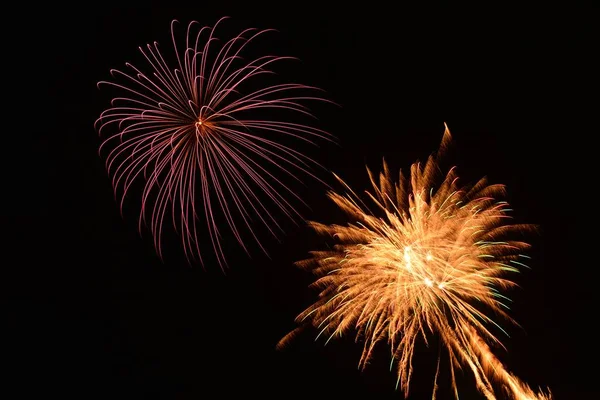 Eine Schöne Aufnahme Von Explodierenden Bunten Feuerwerk Einem Schwarzen Nachthimmel — Stockfoto
