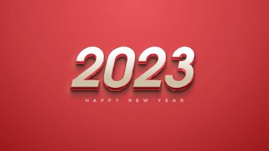 Kırmızı arka planda 3D numaraları olan mutlu yıllar 2023.