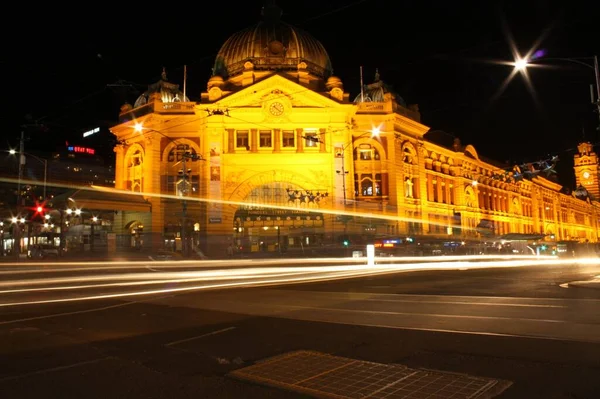 Die Nacht Ist Noch Jung Für Flinders Station Melbourne Australien — Stockfoto