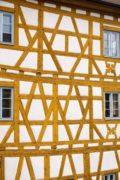 Plan Vertical Façade Fachwerk Une Vieille Maison Médiévale Bamberg Allemagne — Photo