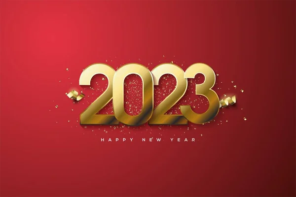 Kırmızı Arka Planda 2023 Numaralı Altın Parıltı — Stok fotoğraf