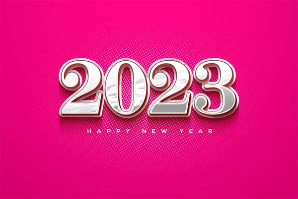 Иллюстрация 2023 Happy New Year Серебряными Цифрами Выделенными Розовом Фоне — стоковое фото