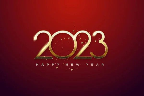 2023 Szczęśliwego Nowego Roku Tekstury Cienkich Złotych Liczb Dekoracji Czerwonym — Zdjęcie stockowe