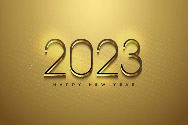 金色の背景に輝く数字が孤立した 2023 Happy New Year イラスト — ストック写真