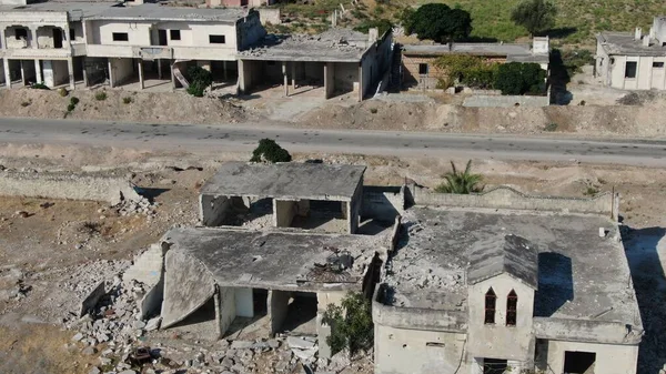 Aerial View Damaged Abandoned Buildings Village — Stock Photo, Image