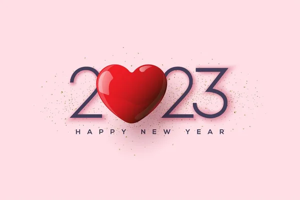 Pembe Arka Planda Kırmızı Kalp Ikonu Olan Yeni Yıl 2023 — Stok fotoğraf