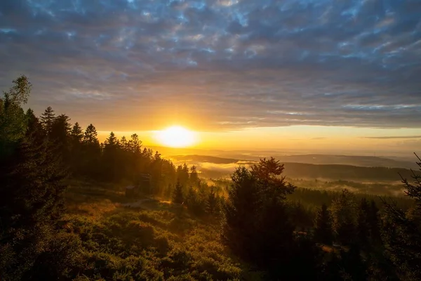 Luftaufnahme Des Waldes Auf Dem Berg Bei Sonnenuntergang — Stockfoto
