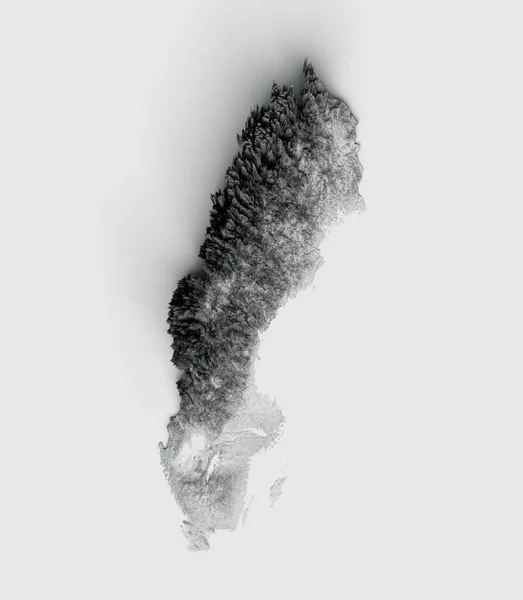 スウェーデン地図シェードレリーフカラー高さ地図白背景 3Dイラスト — ストック写真