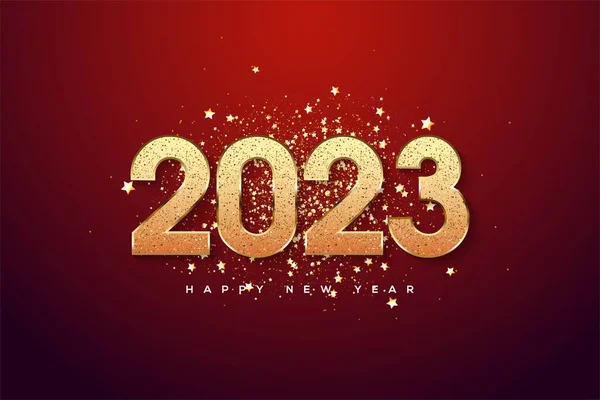 Ілюстрація 2023 Happy New Year Золотими Номерами Ізольованими Червоному Фоні — стокове фото