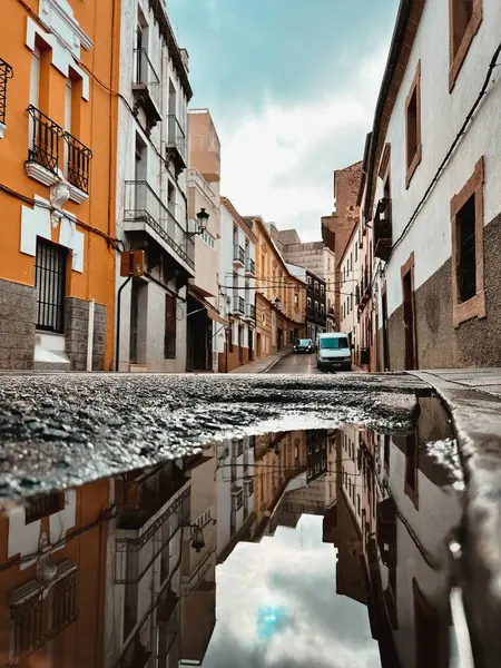 Rainy Day Wet Road Caceres Spanish Village — Stock Photo, Image