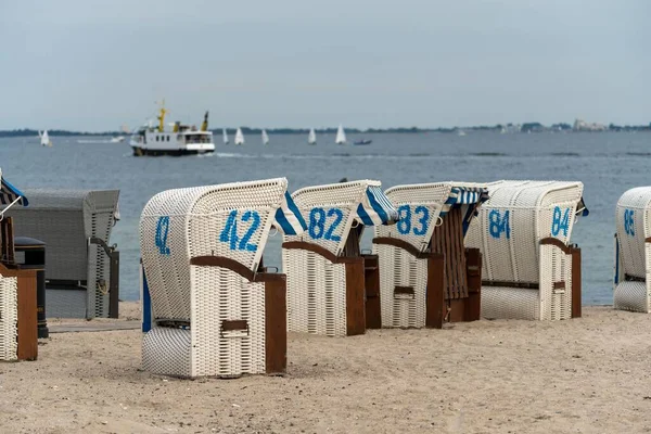 Ein Strand Mit Überdachten Korbsesseln Schilksee Kiel — Stockfoto