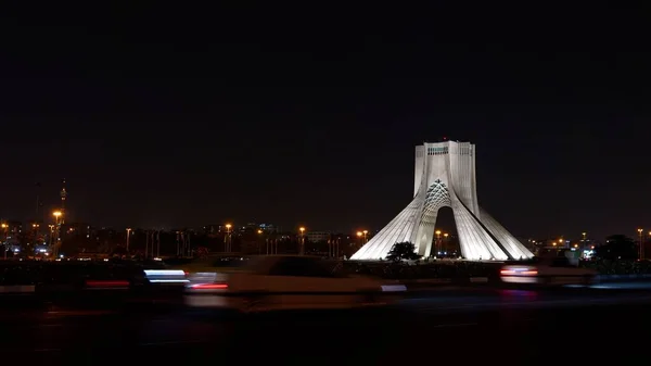 Beautiful Shot Illuminated Azadi Tower Iran Nighttime — Stock Photo, Image