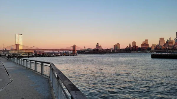 Brooklyn Bridge Brooklyn Nyc États Unis Coucher Soleil — Photo