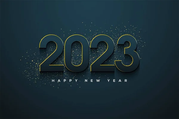 2023新年快乐 的图解 黑色的数字被隔离在深蓝色的背景上 — 图库照片