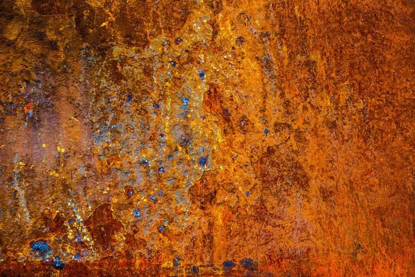 Beautiful Rusted Iron Texture Atractive Spots Blue Yellow Paint Side — Stock Photo, Image