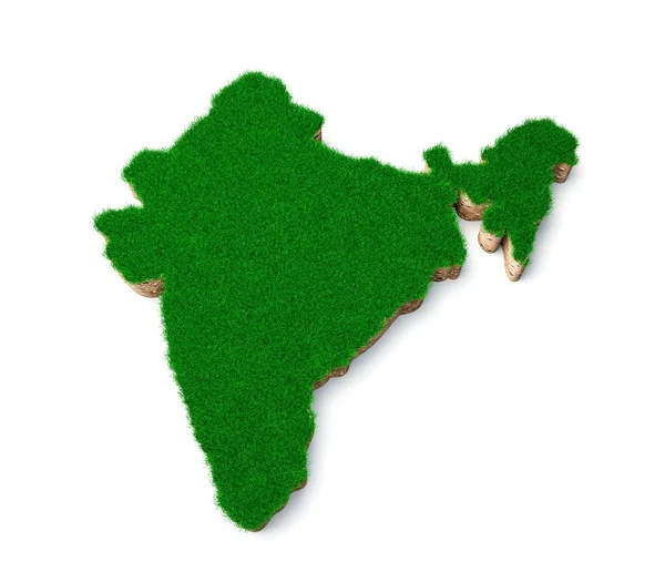 A 3d illustration of the Indian map covered with green grass on a white background