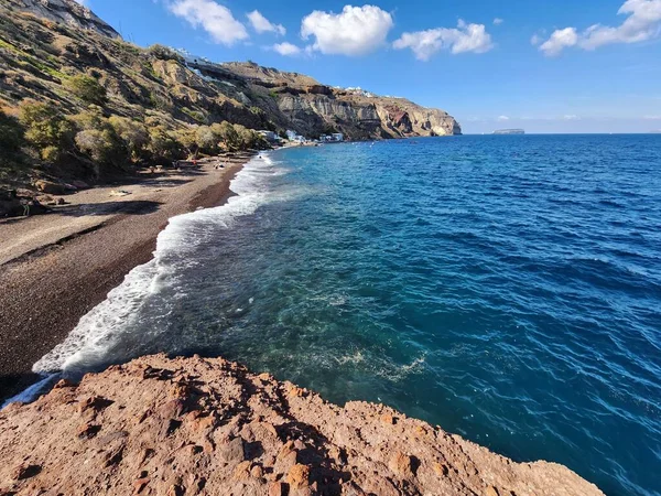 Písečná Pláž Santorini Řecko Slunečného Dne Létě — Stock fotografie
