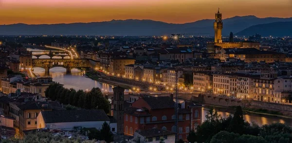 Чудовий Краєвид Міста Флоренція Вночі — стокове фото
