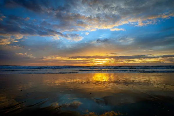 Océan Calme Pendant Marée Basse Californie Oxnard Avec Coucher Soleil — Photo