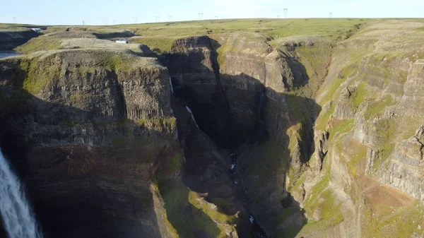 Drone Tourné Dessus Cascade Haifoss Islande Rivière Fossa Par Une — Photo