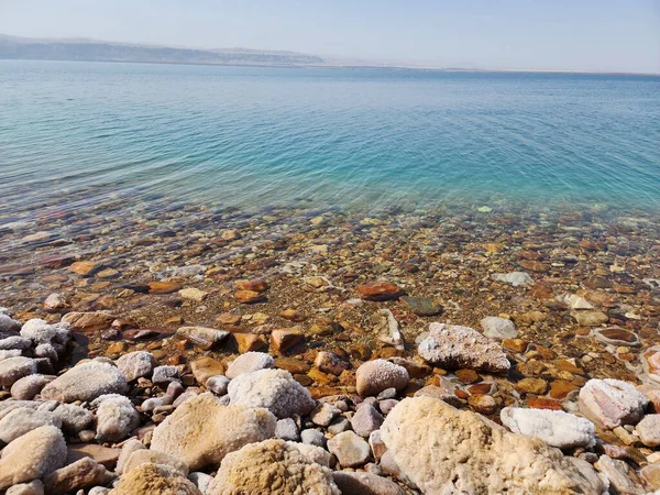 Мертве Море Захоплене Кам Яного Пляжу Влітку — стокове фото