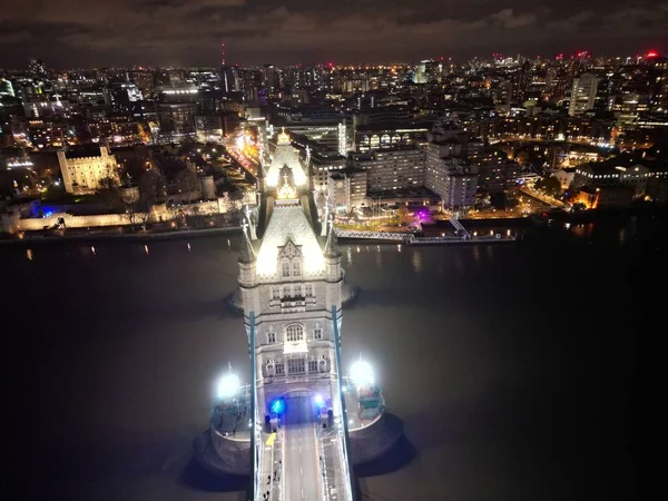 Eine Luftaufnahme Der London Tower Bridge Bei Nacht — Stockfoto