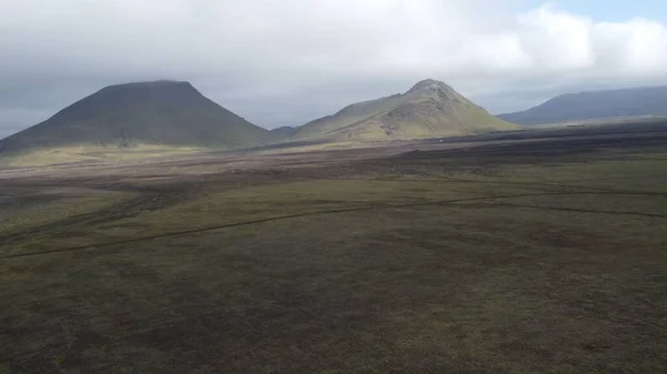 Aerial Shot Volcanic Mountain Black Lava Field Landmannalaugar Iceland — Stock Photo, Image