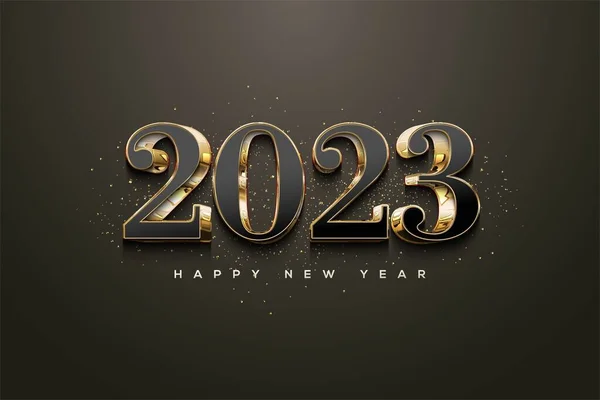 Ilustracja Szczęśliwego Nowego Roku 2023 Złotymi Cyframi Ciemnym Tle — Zdjęcie stockowe