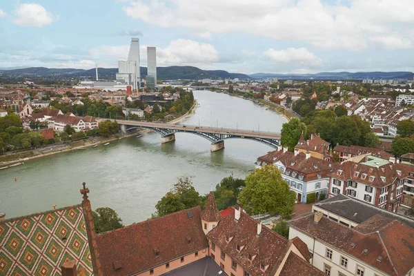 stock image The beautiful cityscape of Basel with traditional buildings and the Middle Bridge in Switzerland