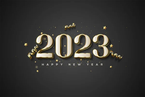 Μια 2023 Ευτυχισμένο Νέο Έτος Υφή Χρυσούς Αριθμούς Και Διακοσμήσεις — Φωτογραφία Αρχείου