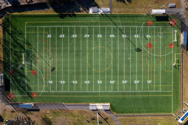 Ένα Drone Πλάνο Ενός Αμερικανικού Γηπέδου Ποδοσφαίρου Ένα Πάρκο Μια — Φωτογραφία Αρχείου