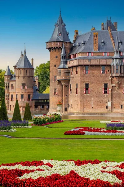 Vue Verticale Château Haar Avec Beaux Jardins Utrecht Pays Bas — Photo
