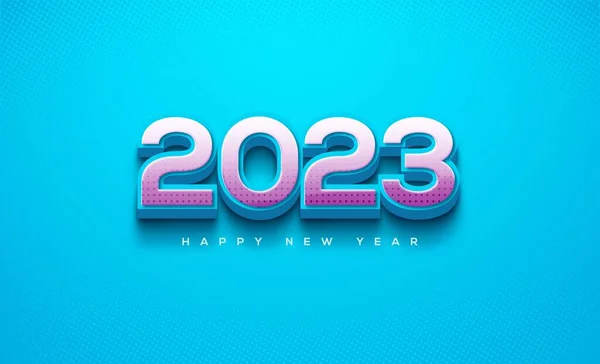 Een Gelukkig Nieuwjaar 2023 Geïsoleerd Een Blauwe Achtergrond — Stockfoto