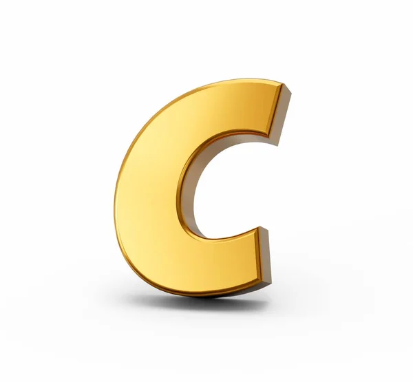 白い背景に孤立した金色の小さな文字Cの3Dレンダリング — ストック写真