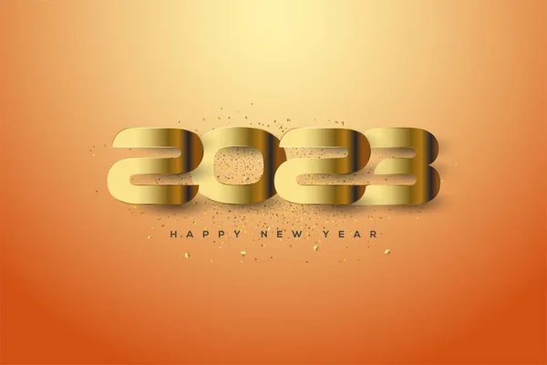2023 Boldog Évet Illusztráció Arany Számok Elszigetelt Narancs Háttér — Stock Fotó